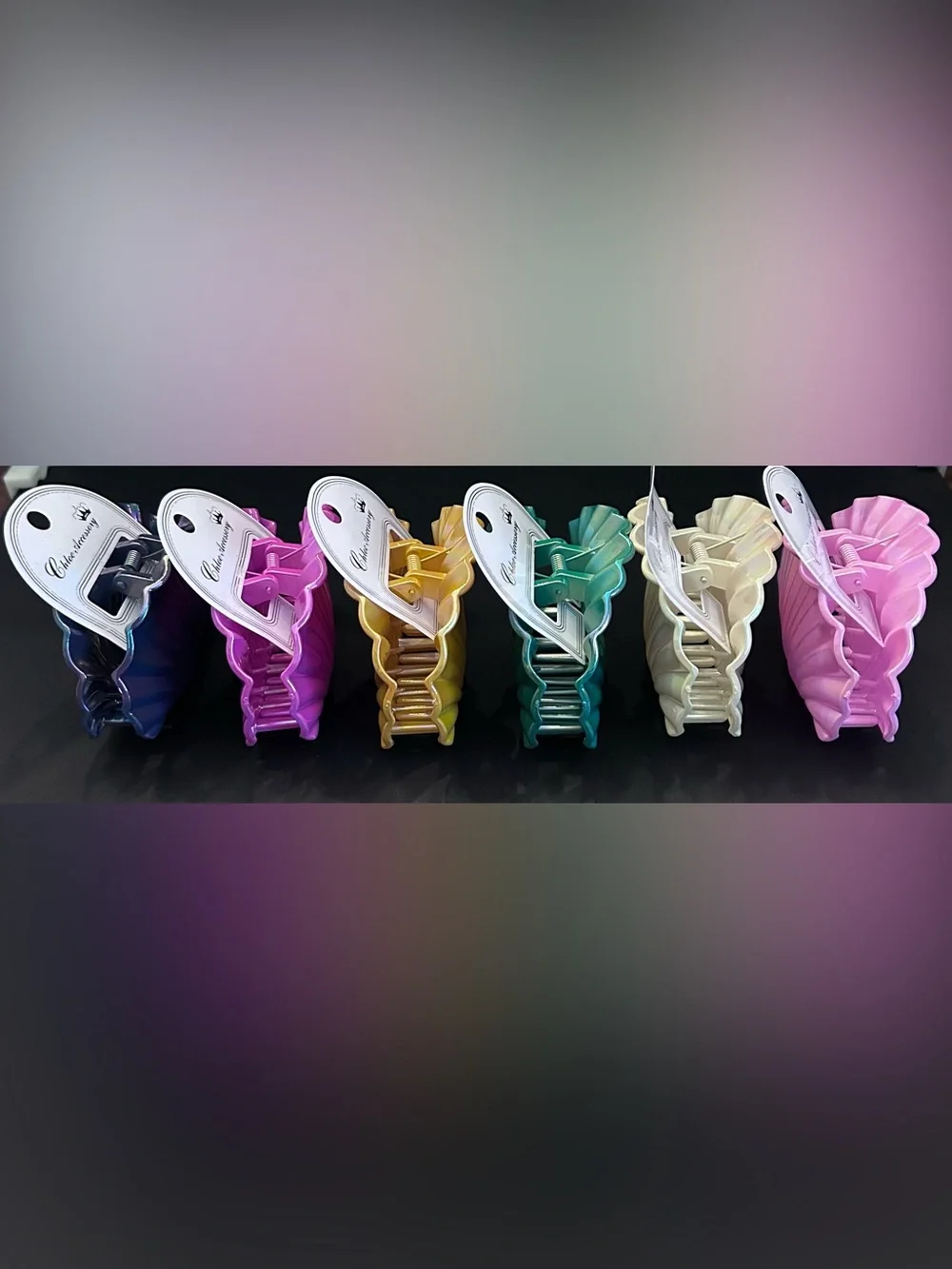 Iridescent Shell Hair Claw Clips — Set of Six Assorted Pearl Colors Brand New